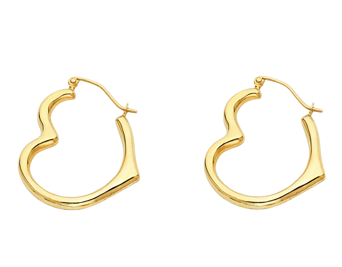 14K Heart Hoops