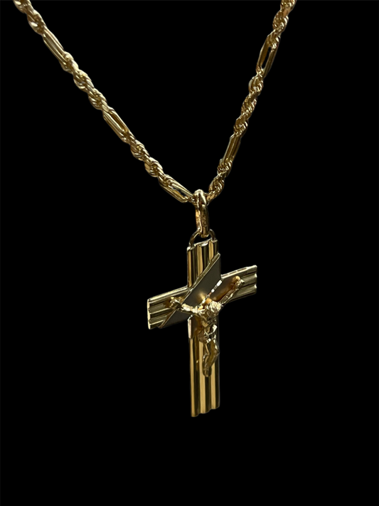 14K Gold Cross Pendant & Chain Set