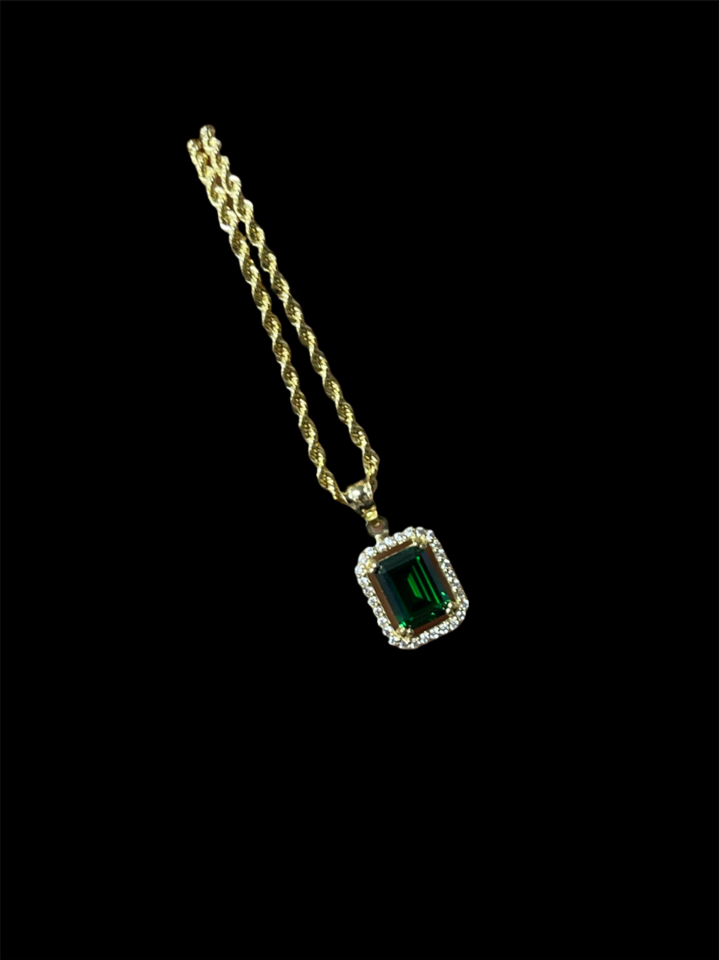 14K Green Stone & Chain Set