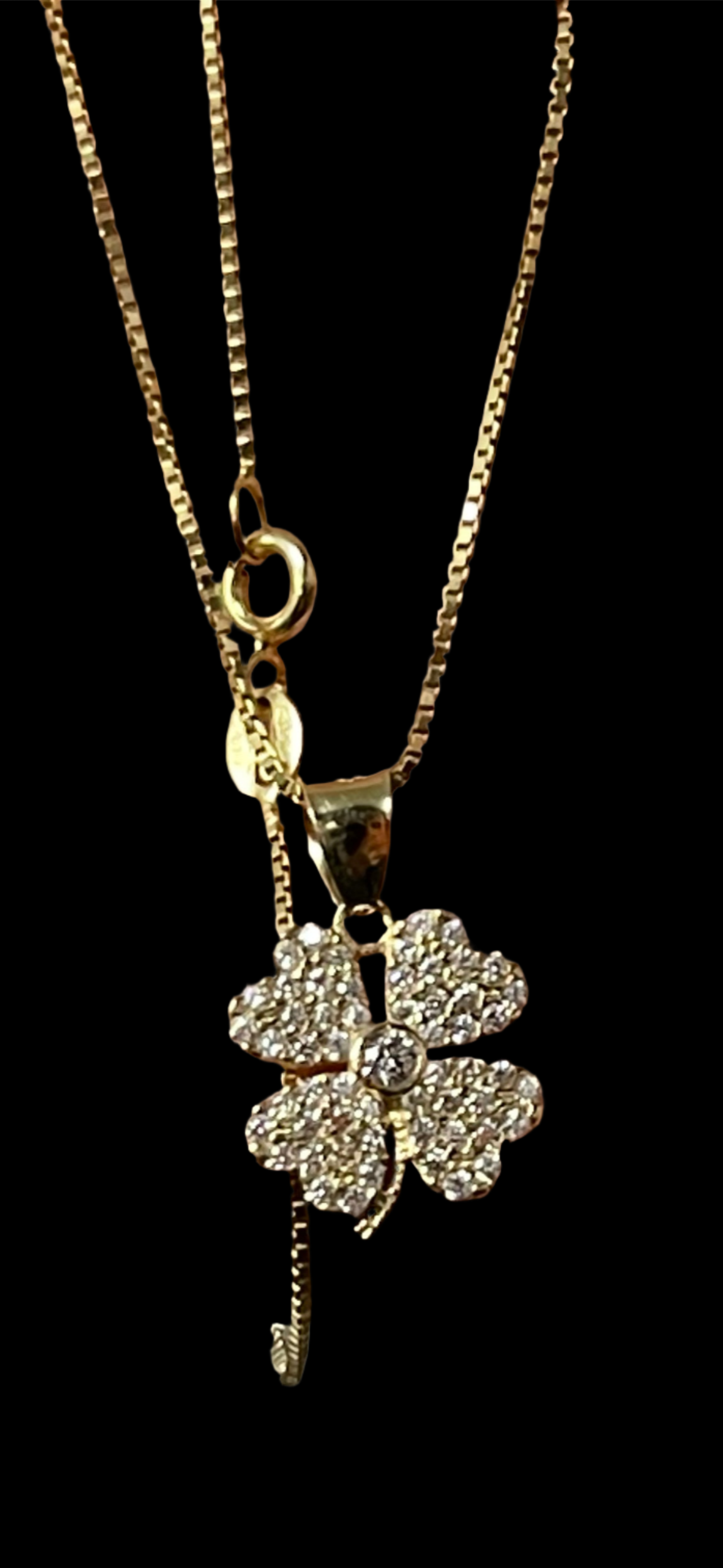 14K Gold Four Leaf Clover & Chain Set