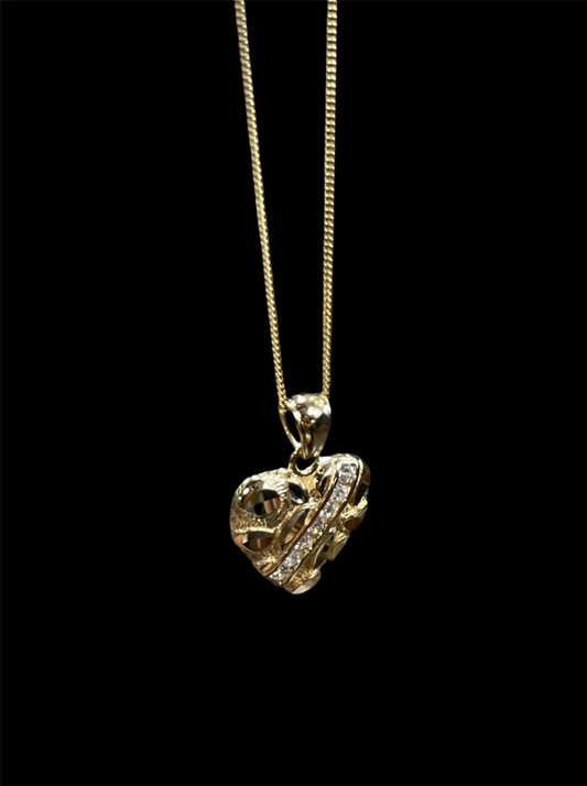 14K Gold Nugget Heart & Chain Set