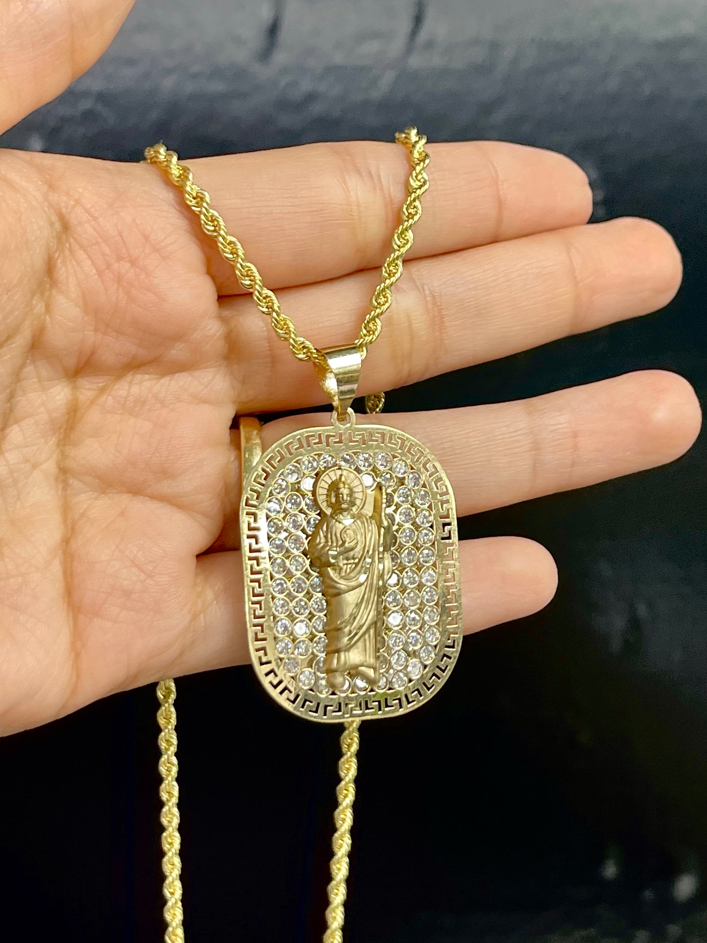 14K Gold San Judas Pendant & Chain Set