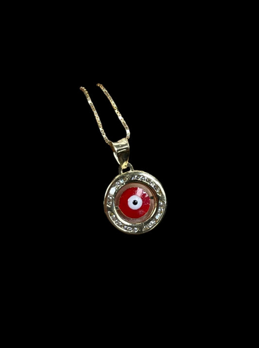 14K Gold Red-Evil Eye Pendant