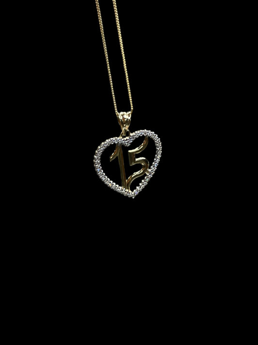 14K Gold Quinceañera Pendant & Chain Set