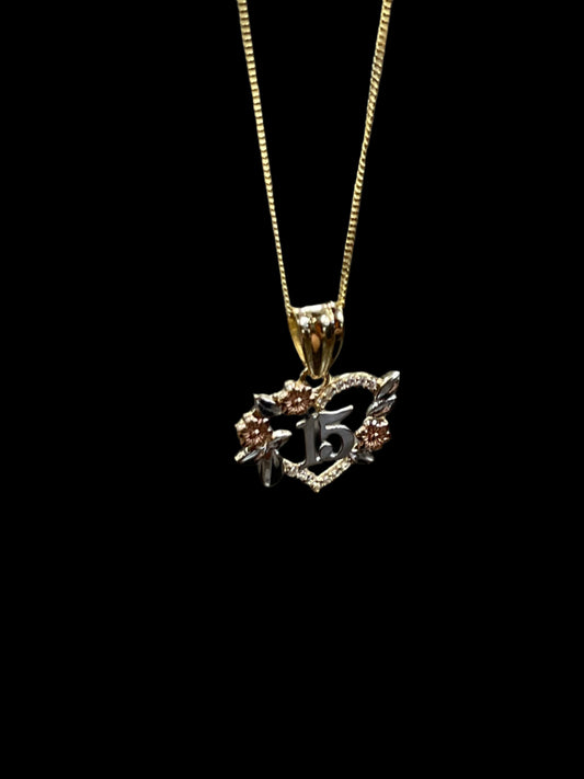 14K Gold Quinceañera Pendant & Chain Set