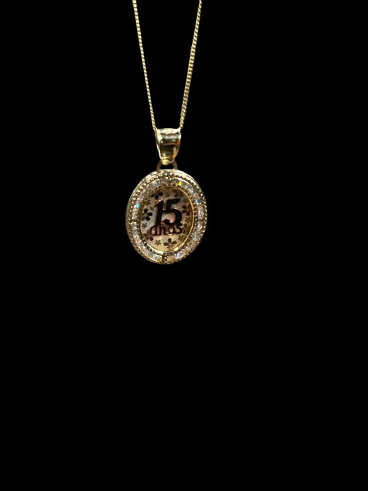 14K Gold Quinceañera Pendant & Chain Set