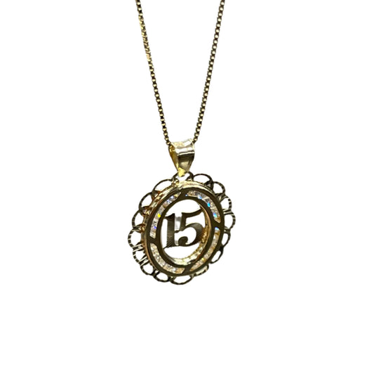 14K Gold Quinceañera Pendant & Chain Set