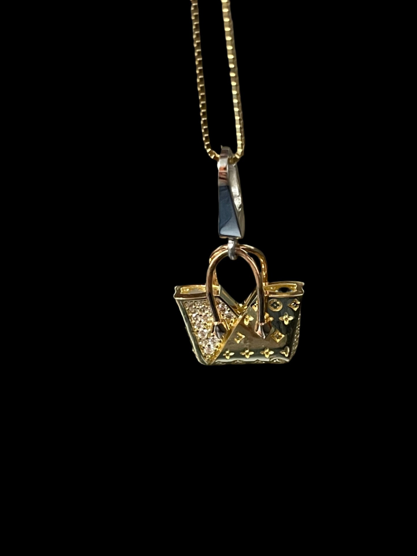 14K Gold Handbag Pendant & Chain Set