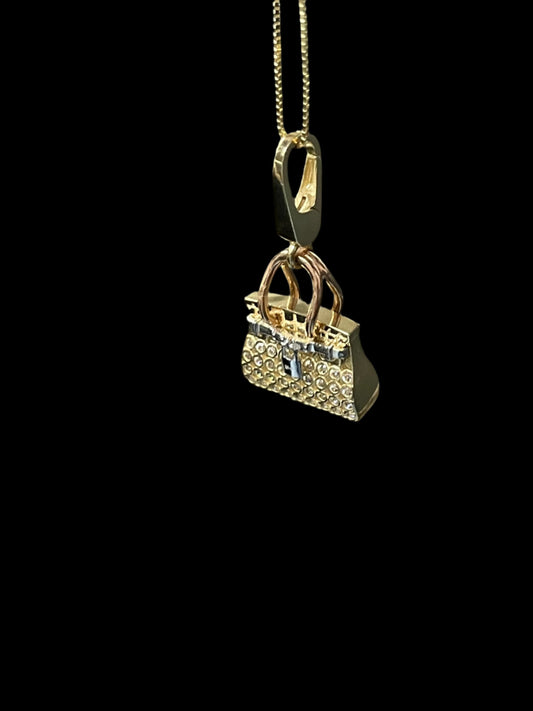 14K Gold Handbag Pendant & Chain Set