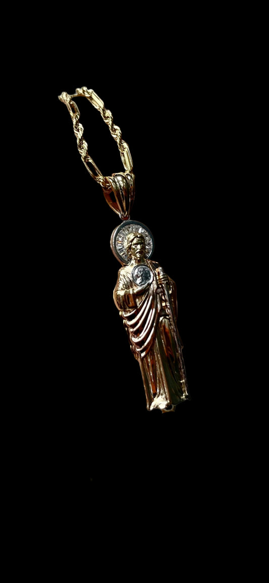 14K Gold San Judas Pendant & Chain Set