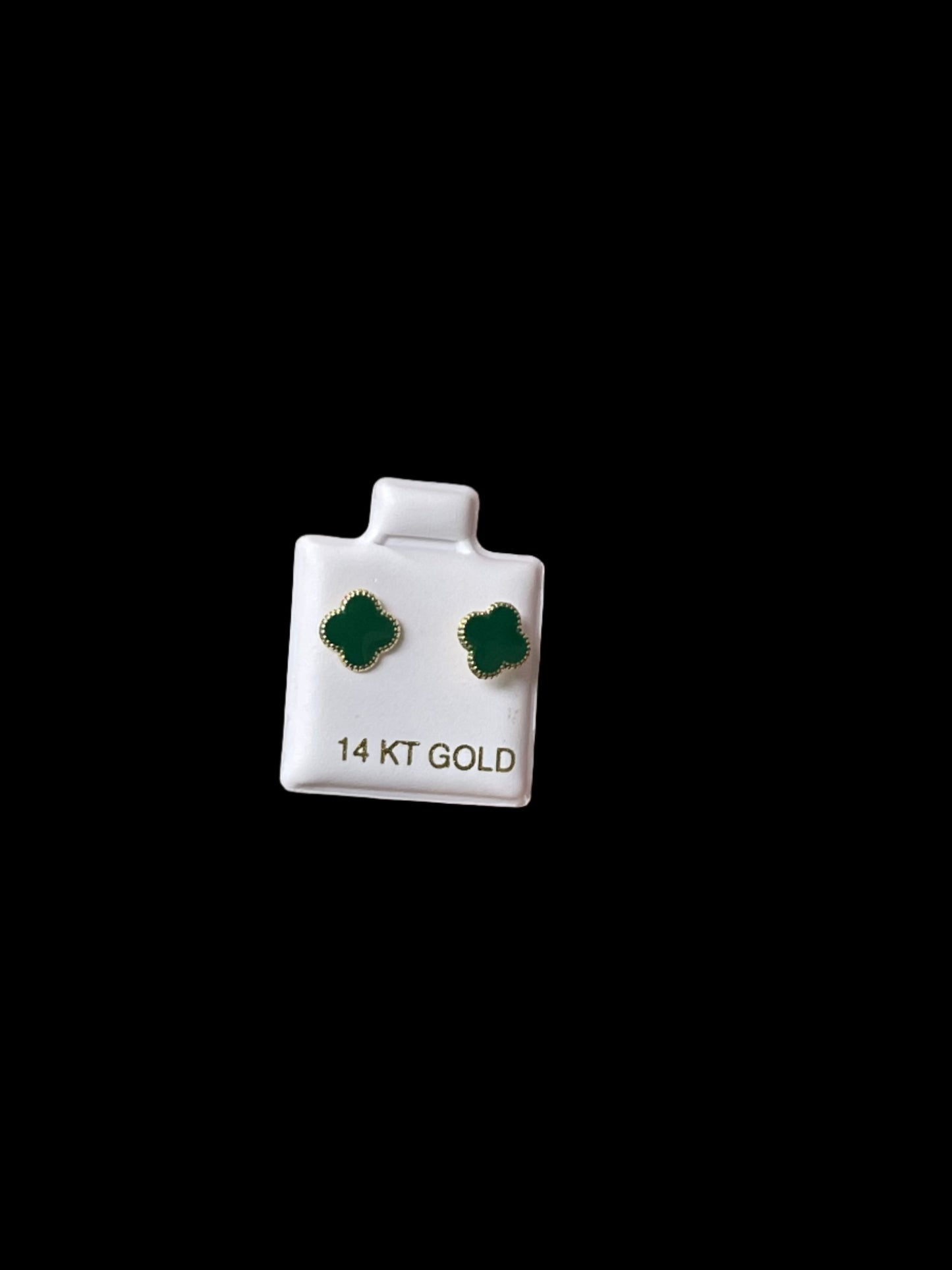 14K Gold Green Painted Clover Earrings