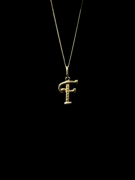 14K "F" Initial Pendant & Chain Set