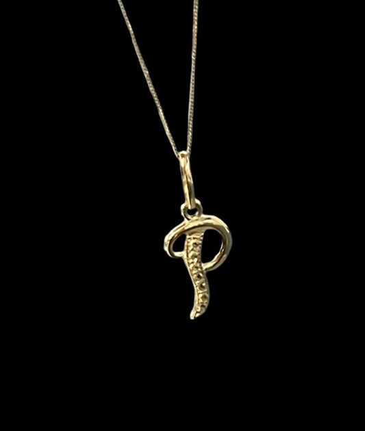 14K "P" Initial Pendant & Chain Set