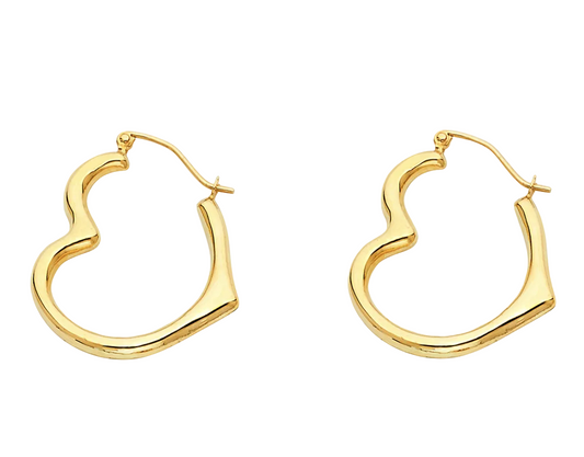 14K Heart Hoops