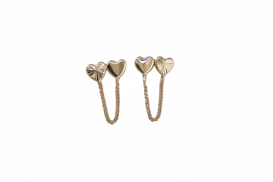 14K Heart Chain Screwback Earrings
