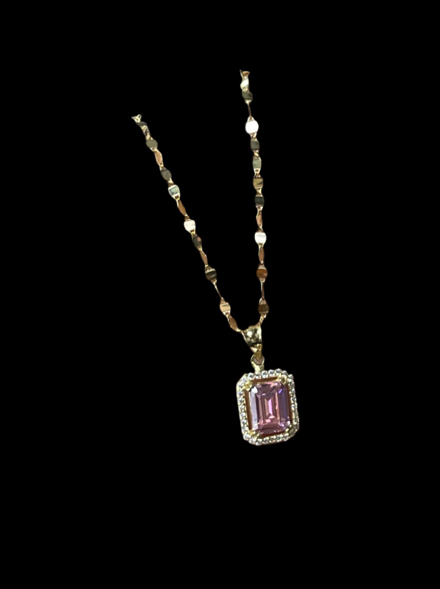 14K Pink Stone & Chain Set